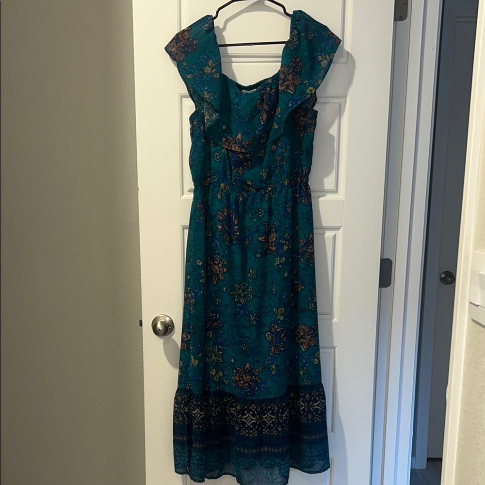 Maurices Blue Flutter Sleeve Maxi Dress